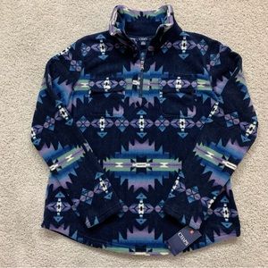 NWT Women's CHAPS Blue & Purple RALPH LAUREN Fleece NAVAJO Pattern 1/2 Zip SHIRT